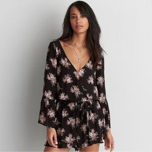 American Eagle Floral Printed Romper Bell Sleeves